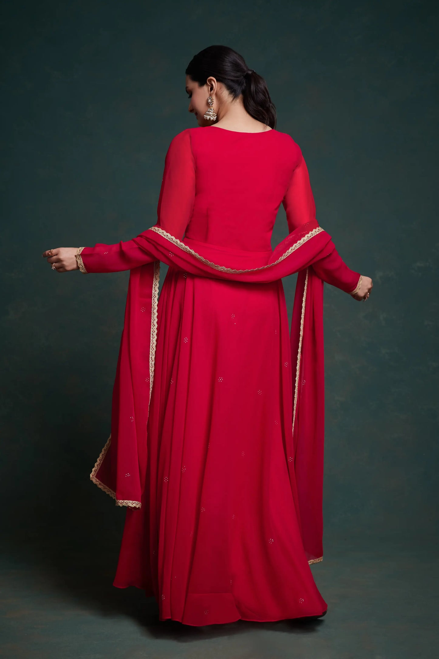 Red Georgette Gown With Dupatta