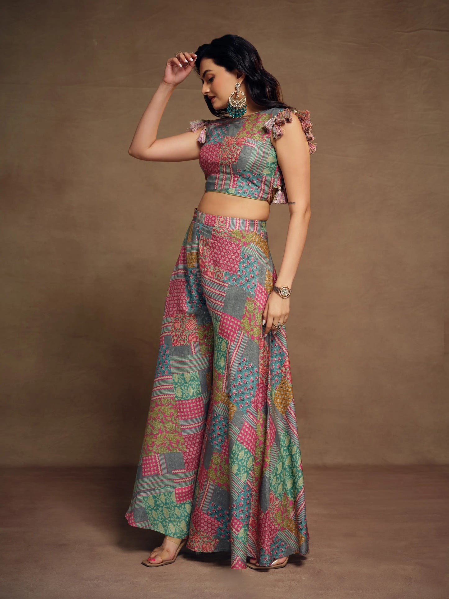 Multicolor Printed & Handmade Tassels Co-ord Set