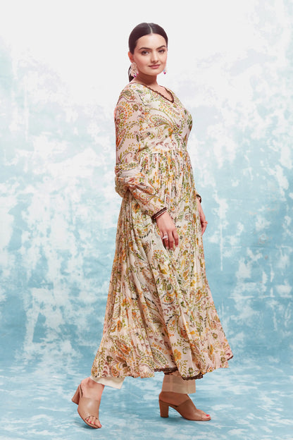 Beige Floral Printed Salwar Suit With Dupatta