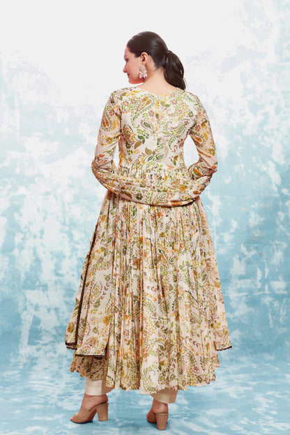 Beige Floral Printed Salwar Suit With Dupatta