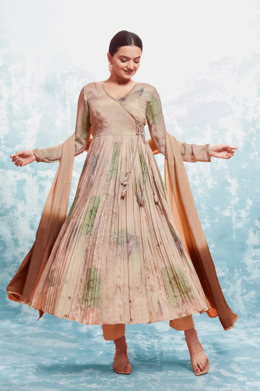 Pinkish Brown Printed Muslin Salwar Suit