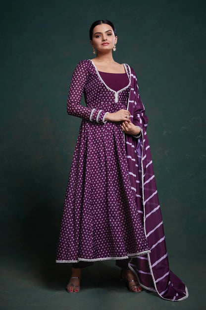 Purple Printed Organza Salwar Suit