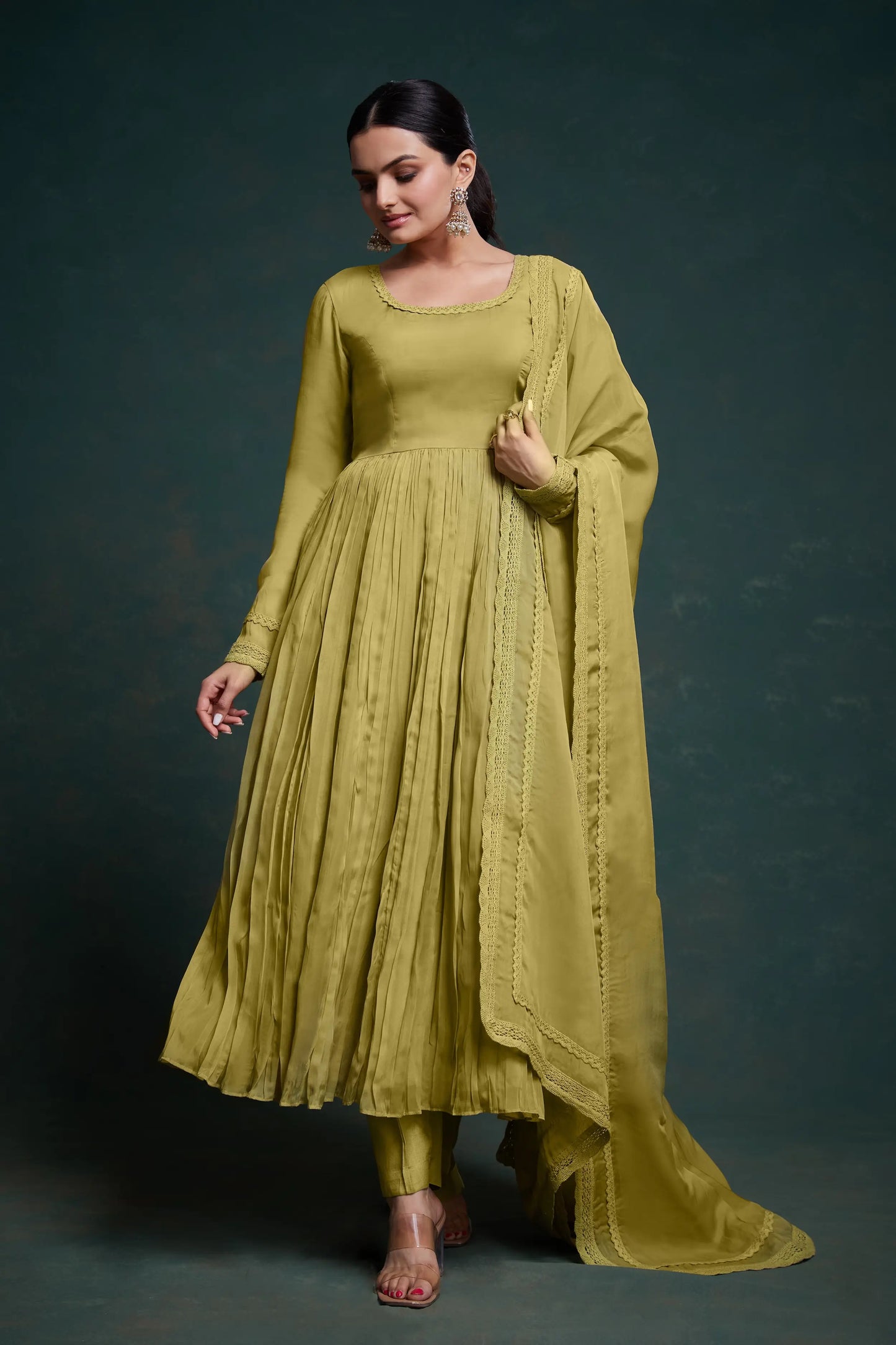 Olive Green Organza Salwar Suit