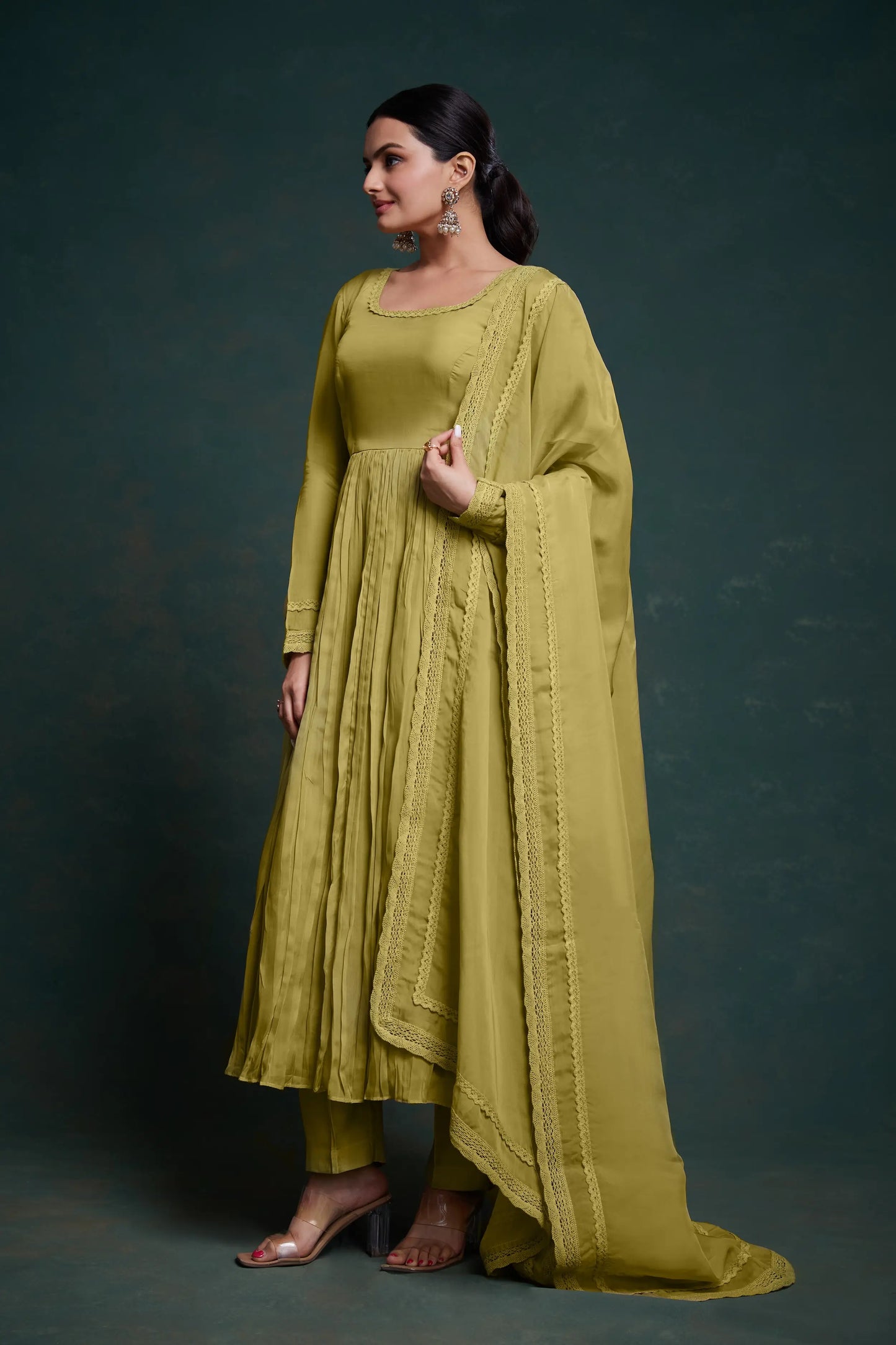 Olive Green Organza Salwar Suit