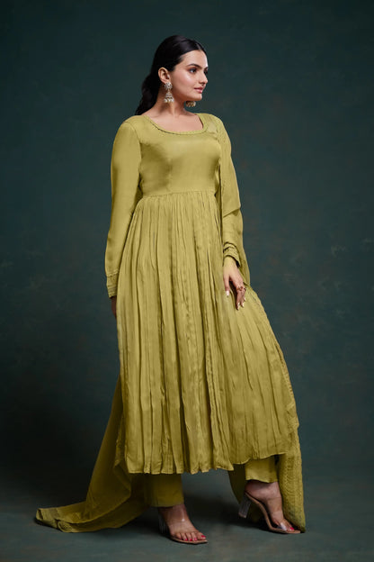 Olive Green Organza Salwar Suit