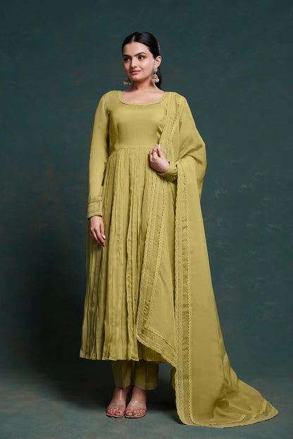 Olive Green Organza Salwar Suit