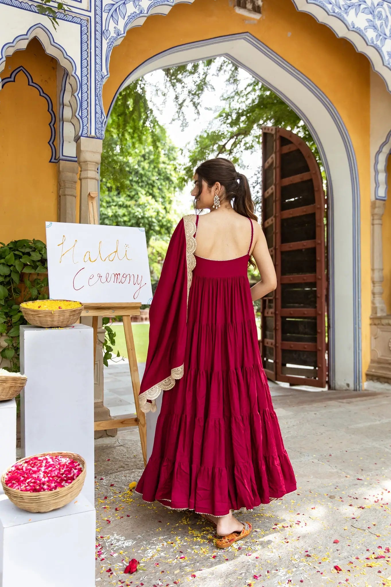 Maroon Rayon Gown With Dupatta