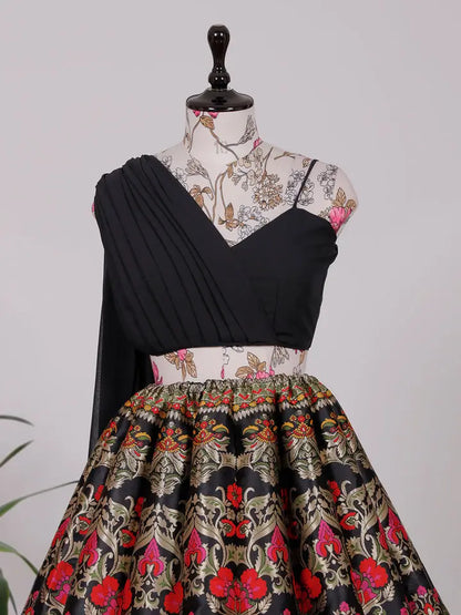 Black Banarasi Silk Crop top Lehenga Choli