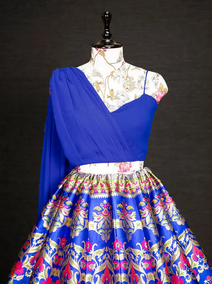 Royal Blue Banarasi Silk Crop top Lehenga Choli