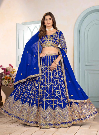 Designer Blue Sequins Embroidery Work Lehenga Choli