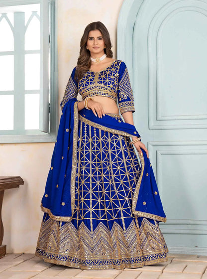 Designer Blue Sequins Embroidery Work Lehenga Choli