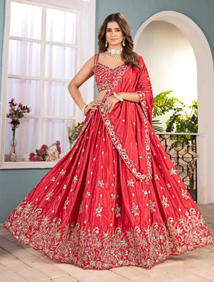 Paprika Red Sequins Embroidery Design Coding Work Lehenga Choli