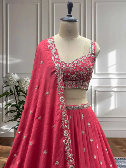 Paprika Red Sequins Embroidery Design Coding Work Lehenga Choli