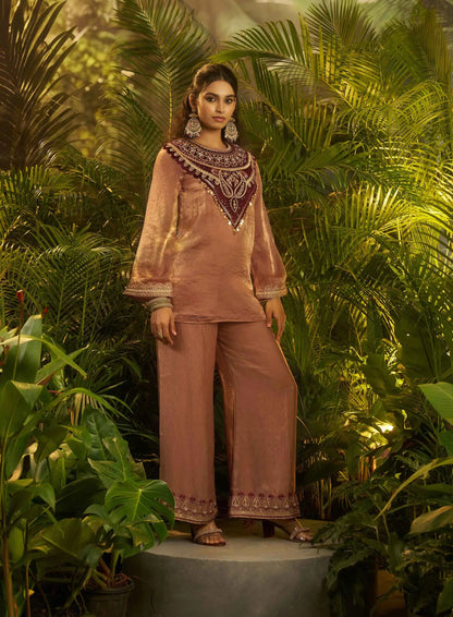 Shiny Orange Salmon Designer Co-Ord Set