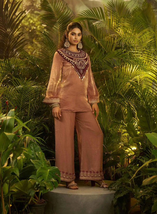 Shiny Orange Salmon Designer Co-Ord Set