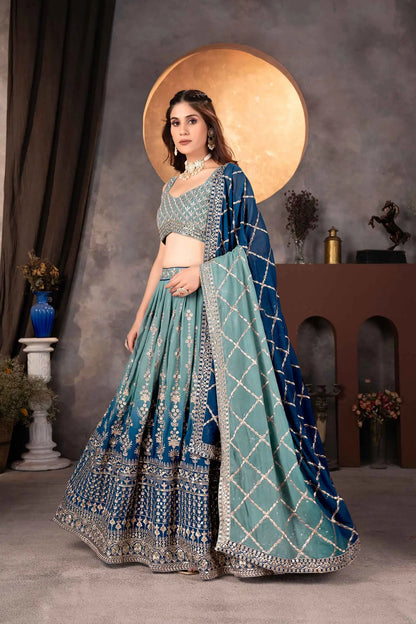 Light And Dark Blue Lehenga With Sequins Embroidery Work And Dupatta