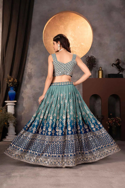 Light And Dark Blue Lehenga With Sequins Embroidery Work And Dupatta