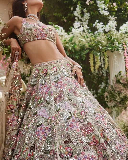 Multi Color Georgette Lehenga With Thread Embroidery Coding Zari Heavy  Sequins Work