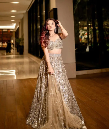 Golden Heavy Sequins Dori Embroidery Work Party Wear Lehenga Choli