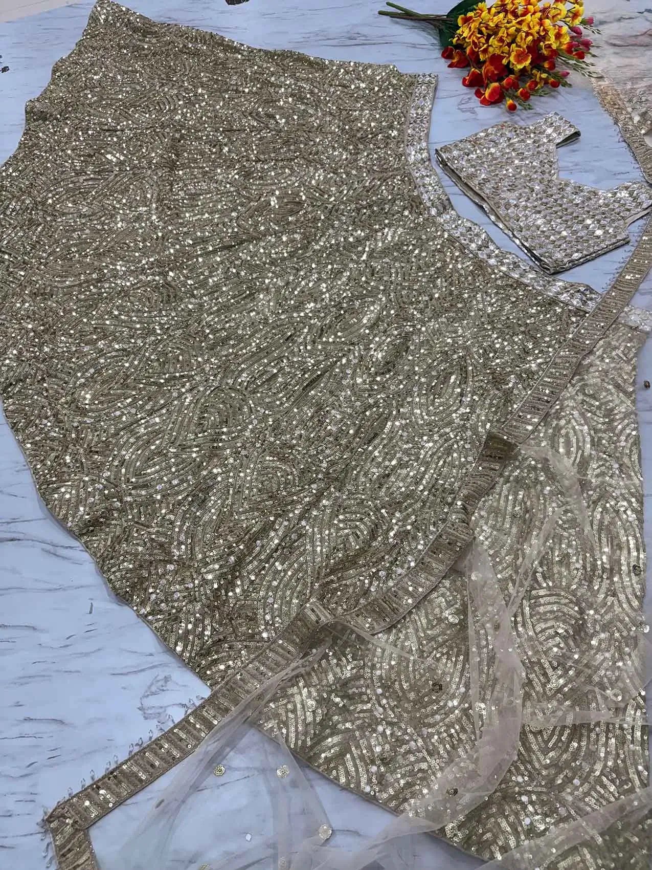 Golden Heavy Sequins Dori Embroidery Work Party Wear Lehenga Choli