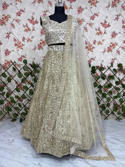 Golden Heavy Sequins Dori Embroidery Work Party Wear Lehenga Choli