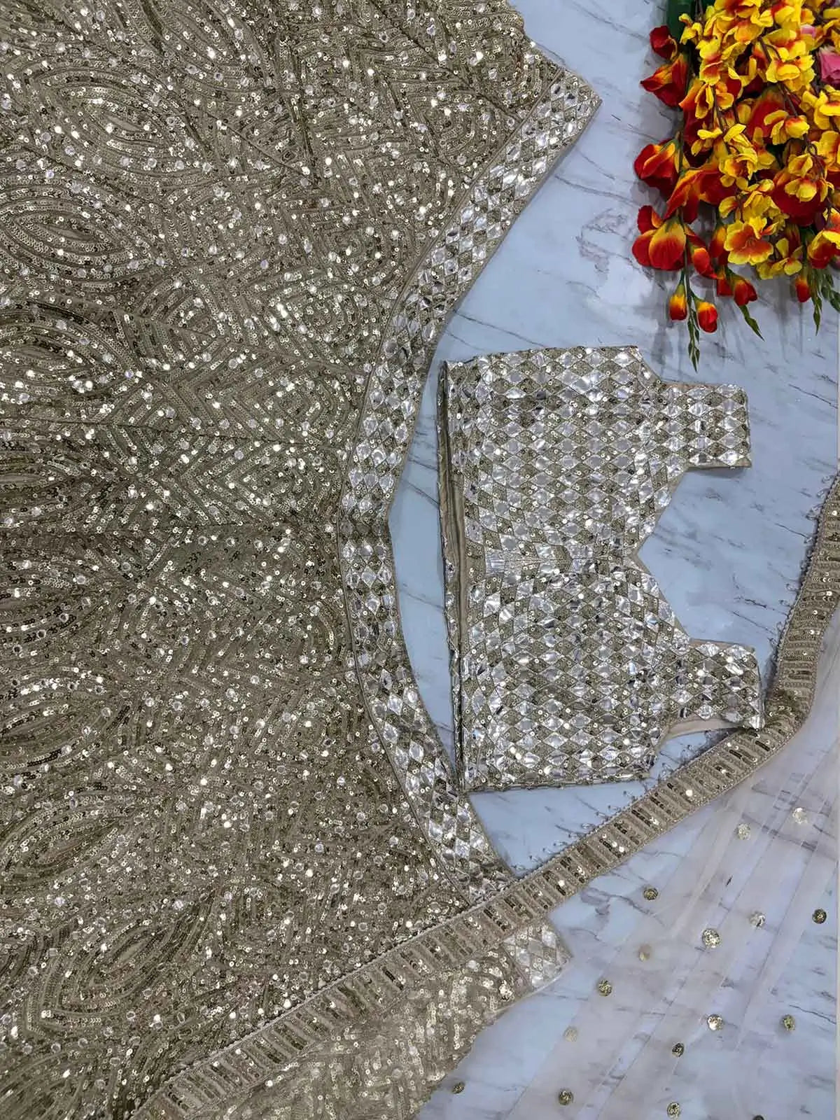 Golden Heavy Sequins Dori Embroidery Work Party Wear Lehenga Choli