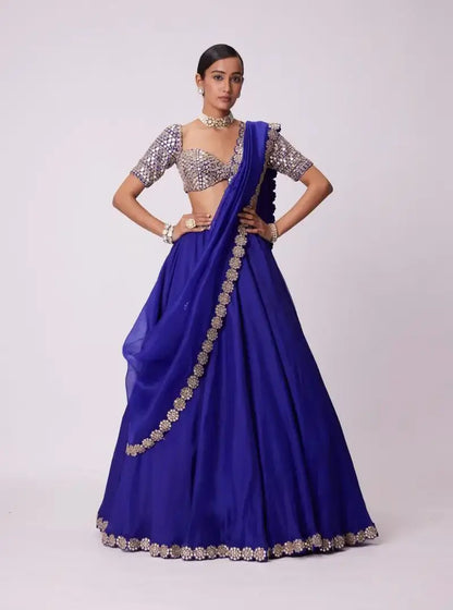 Royal Blue Beautiful Foil Mirror Work Faux Georgette Lehenga Choli