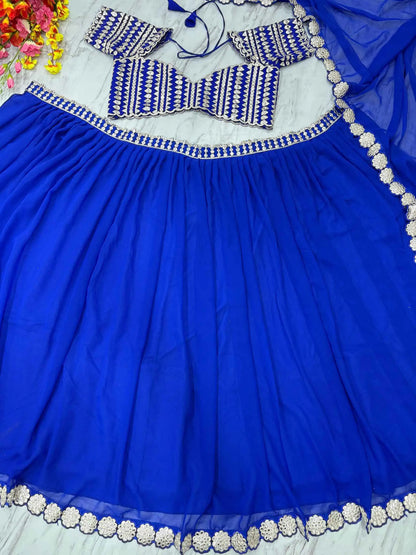 Royal Blue Beautiful Foil Mirror Work Faux Georgette Lehenga Choli