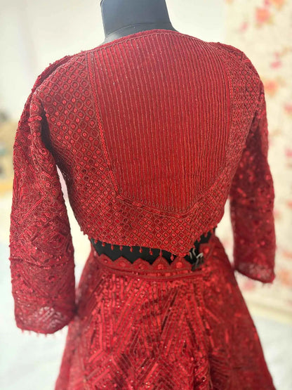 Designer Red Georgette Sequins Thread Dori Embroidery Work Lehenga Choli