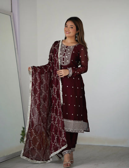 Classic In Maroon Embroidery Sequence And Thread Work  Ready To Wear Salwar suit