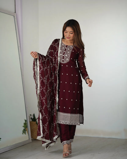 Classic In Maroon Embroidery Sequence And Thread Work  Ready To Wear Salwar suit