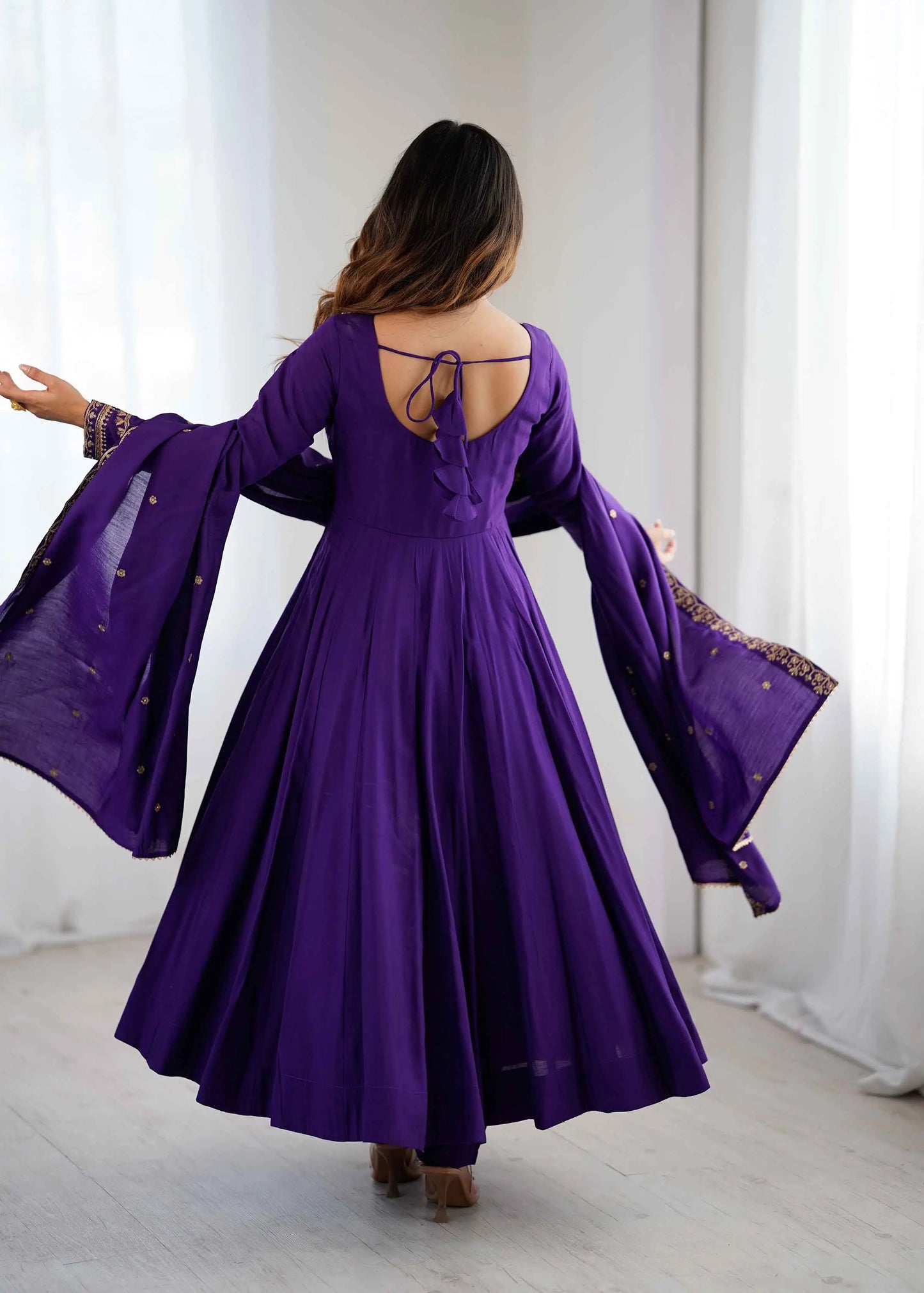 Purple Silk Gown With Beads Hand Work