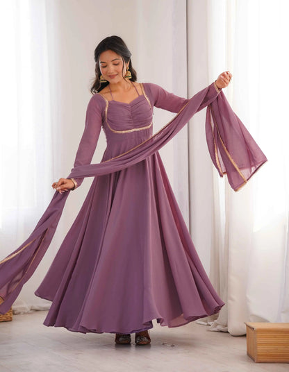 Designer Mauve Georgette Gown & Dupatta