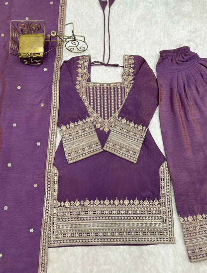 Onion Pink Silk Embroidered Salwar Suit