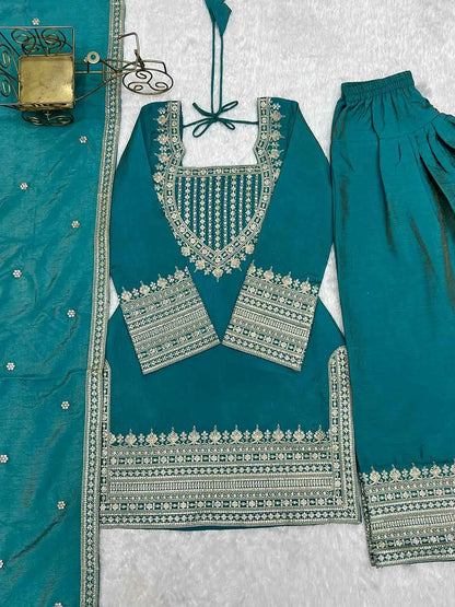 Sea Green Silk Embroidered Salwar Suit
