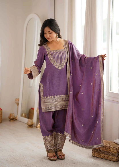 Onion Pink Silk Embroidered Salwar Suit