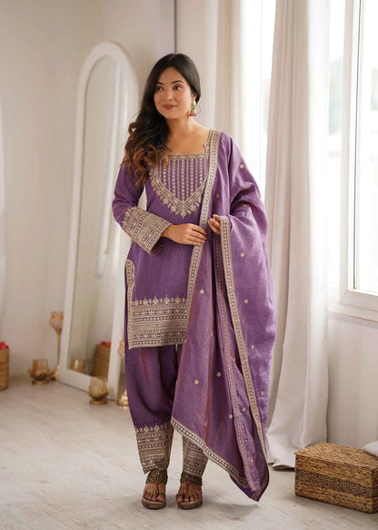 Onion Pink Silk Embroidered Salwar Suit