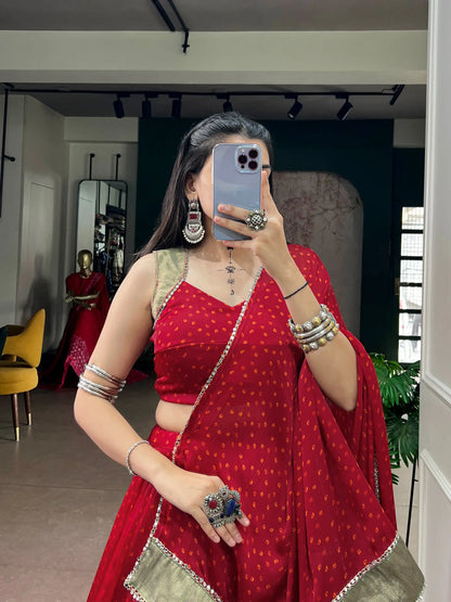 Red Bandhej Print Chiffon Garba Choli