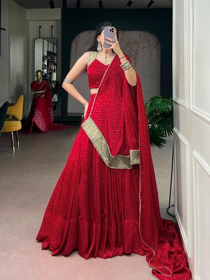 Red Bandhej Print Chiffon Garba Choli