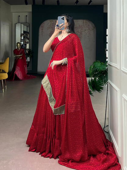 Red Bandhej Print Chiffon Garba Choli
