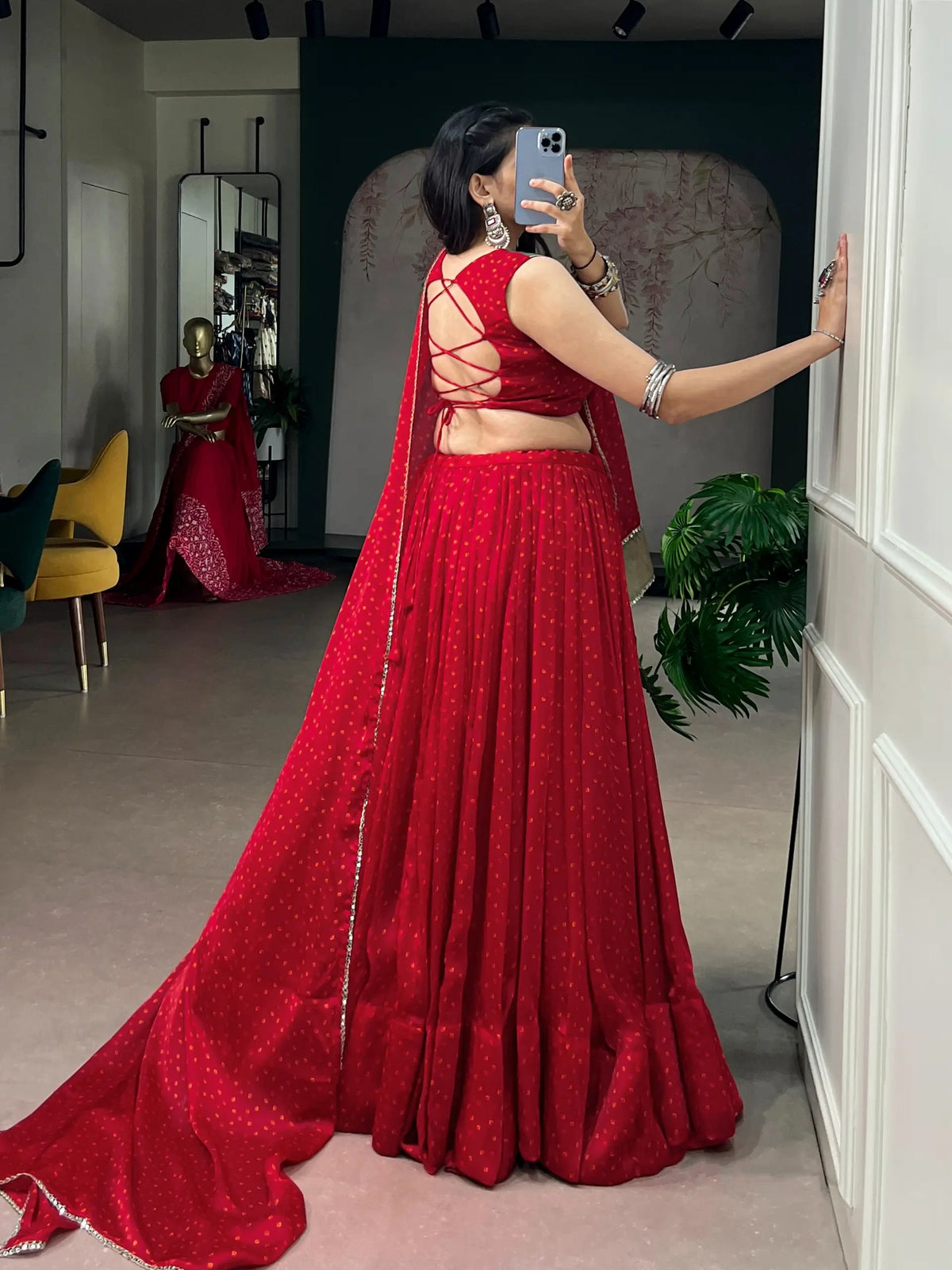 Red Bandhej Print Chiffon Garba Choli