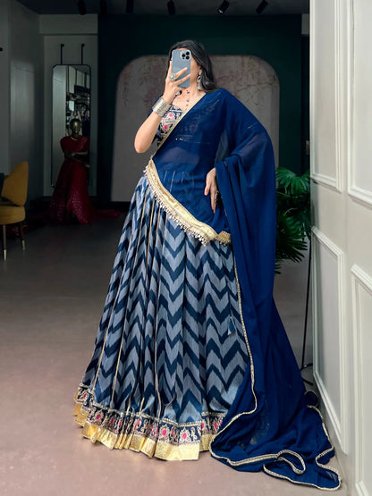 Blue Zigzag Print Garba Lehenga Choli