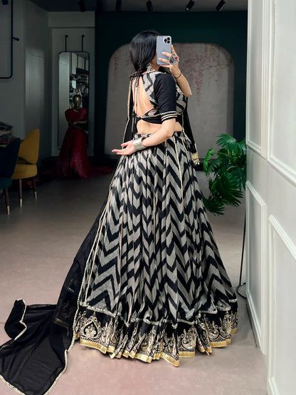 Black Zigzag Print Garba Lehenga Choli