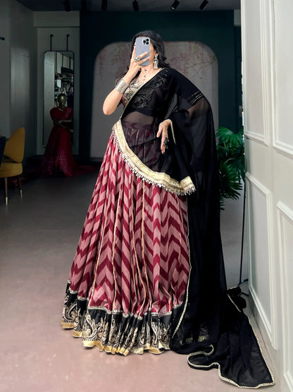 Black-Maroon Zigzag Print Garba Choli