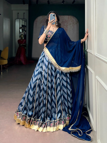 Blue Zigzag Print Garba Lehenga Choli