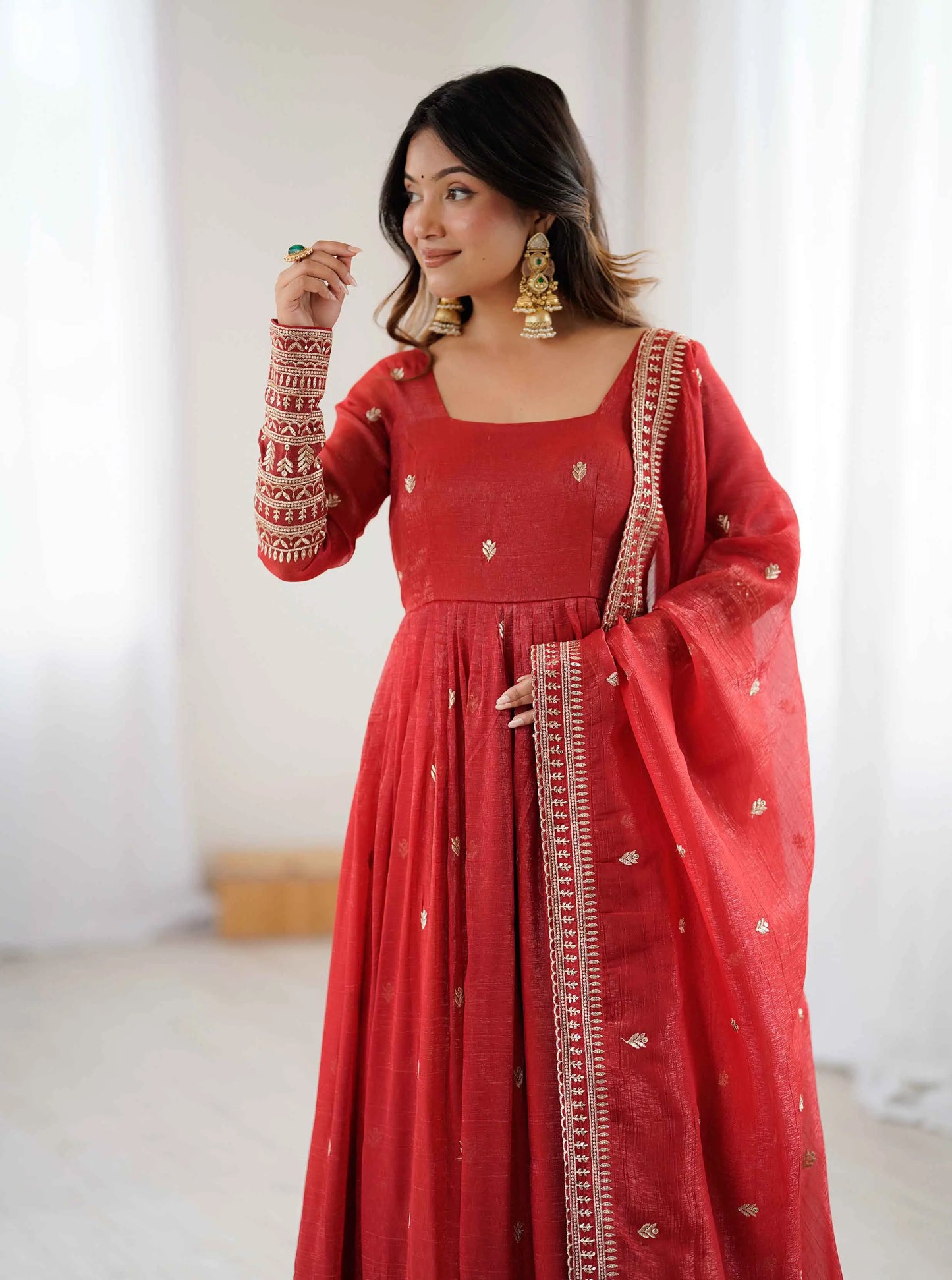 Rust Orange Gown With Sequins Embroidery Work