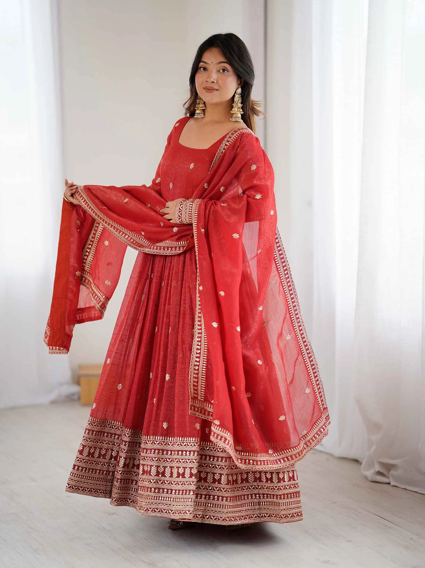 Rust Orange Gown With Sequins Embroidery Work