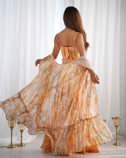 Yellow Georgette Indo Western With Shrug