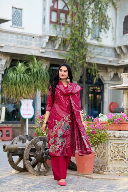 Soft Maroon Floral Print With Beets Handwork Salwar Suit