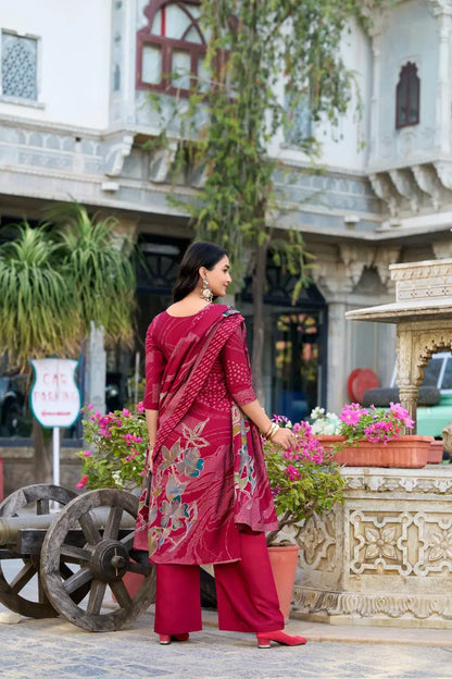 Soft Maroon Floral Print With Beets Handwork Salwar Suit